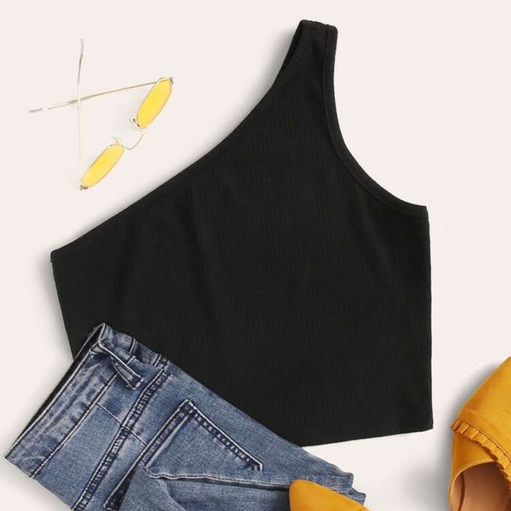One shoulder black tank